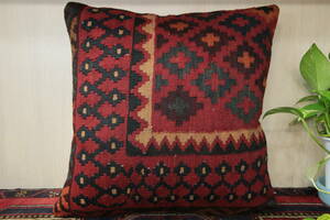 Art hand Auction New, large, relaxing size, hand-woven old kilim cushion, with Japanese padding, handmade, 50x50cm #780, cushion, General, square