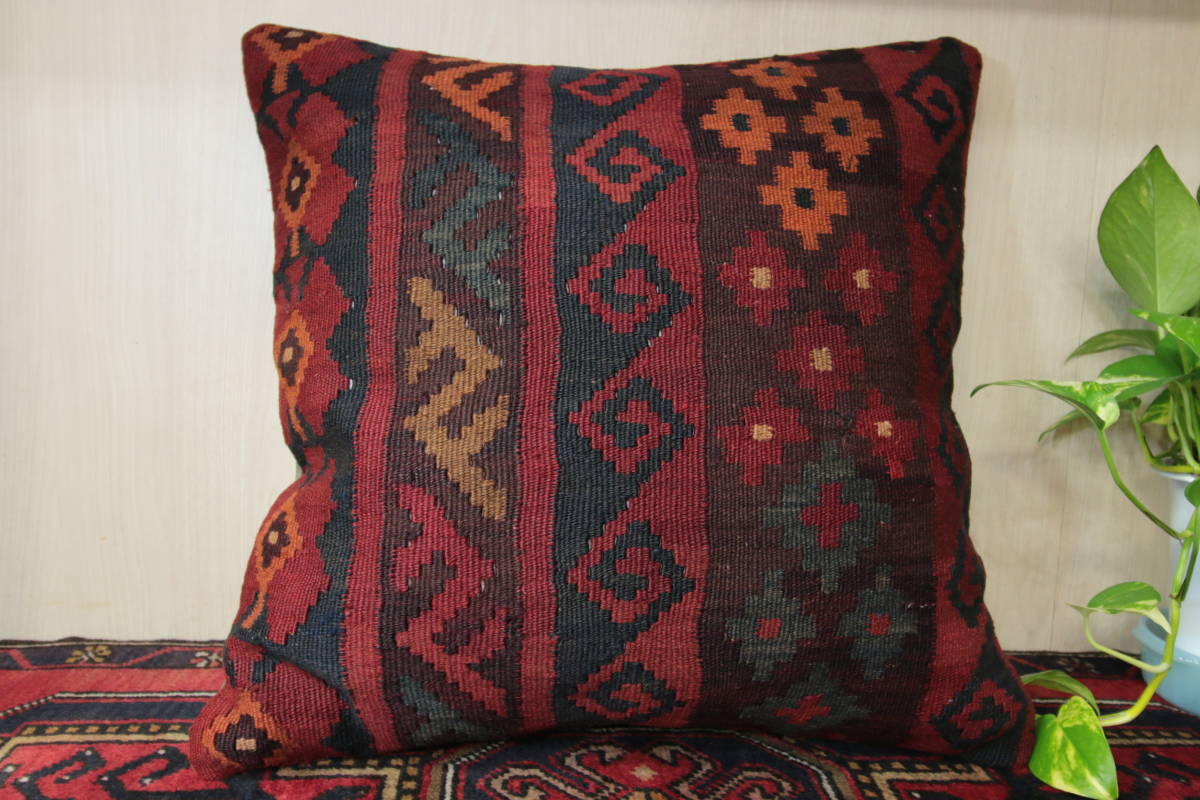 New large size hand-woven old kilim cushion with domestic filling, handmade 50x50cm #785, cushion, general, square