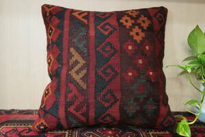 Art hand Auction New, large, relaxing size, hand-woven old kilim cushion, with Japanese padding, handmade, 50x50cm #785, cushion, General, square