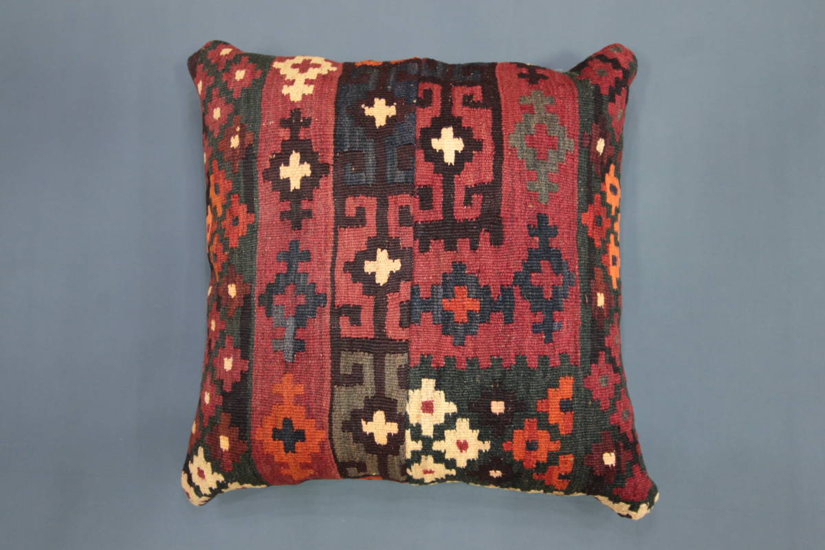 New large size hand-woven old kilim cushion with domestic filling, handmade 50x50cm #258, cushion, general, square