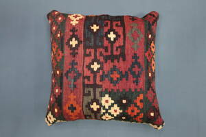 Art hand Auction Nuevo, grande, tamaño relajante, antiguo cojín kilim tejido a mano, con acolchado japonés, hecho a mano, 50x50cm#258, almohadón, General, cuadrado