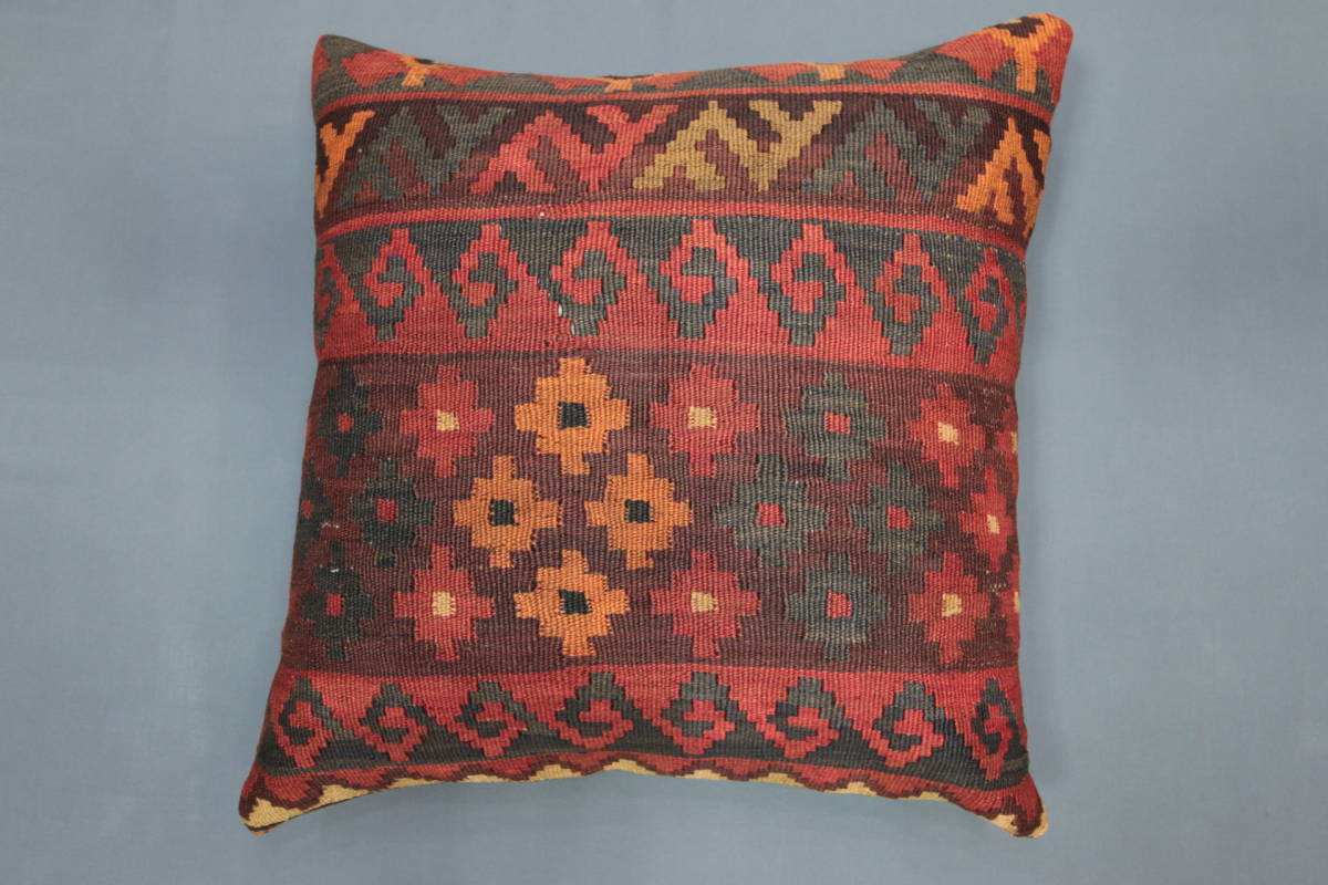 New large size hand-woven old kilim cushion with domestic filling, handmade 50x50cm #612, cushion, general, square