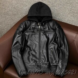 kau hyde капот съемный Single Rider's капот кожаный жакет черный машина пальто телячья кожа кожаная куртка S размер american 