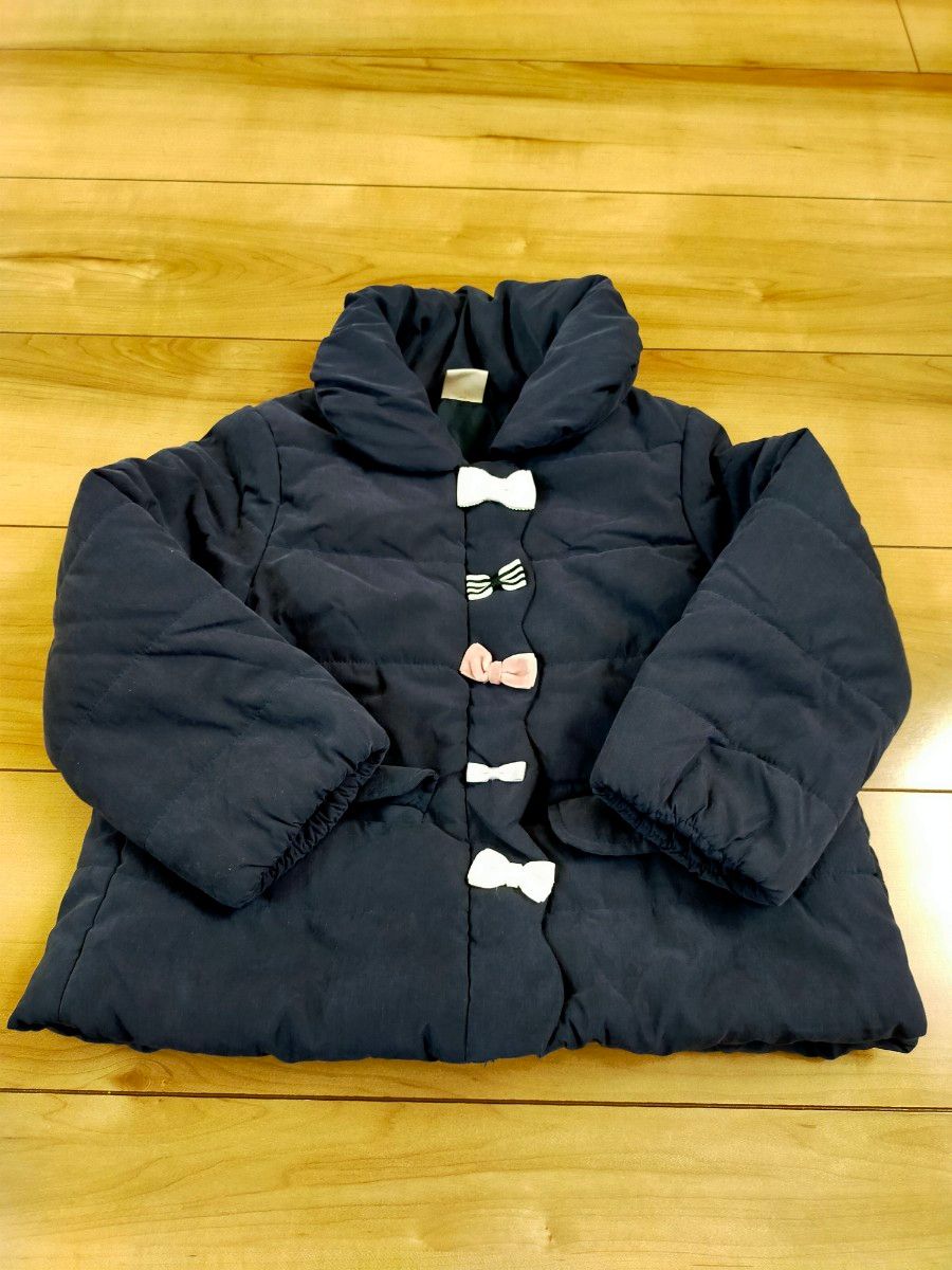 プティマイン 中綿コート リボン付き ネイビー 女の子 アウター　サイズ100　petit main