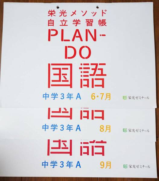 ☆送料無料！中3 栄光メソッド 自立学習帳 PLAN-DO 国語 6～9月分 3冊セット☆栄光ゼミナール 塾専用 中三 中学3年生 Z会 お試し