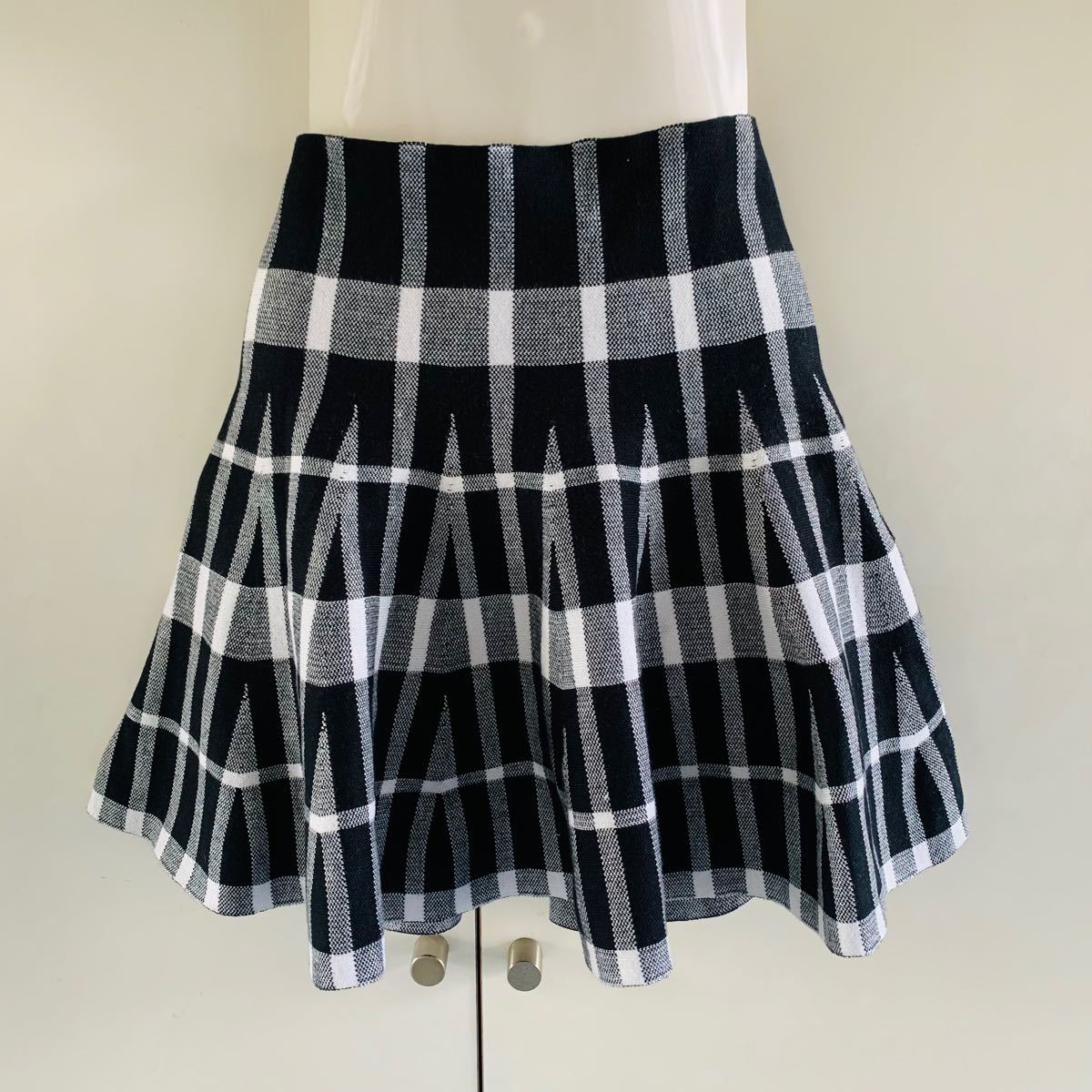 スノーブルー バレンシアガBALENCIAGA Godetストレッチウールチェック