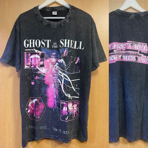 綿 攻殻機動隊 ゴーストインザシェル Lサイズ フロントプリント アニメTシャツ 黒半袖 Tシャツ Tee 映画T 古着 バンT
