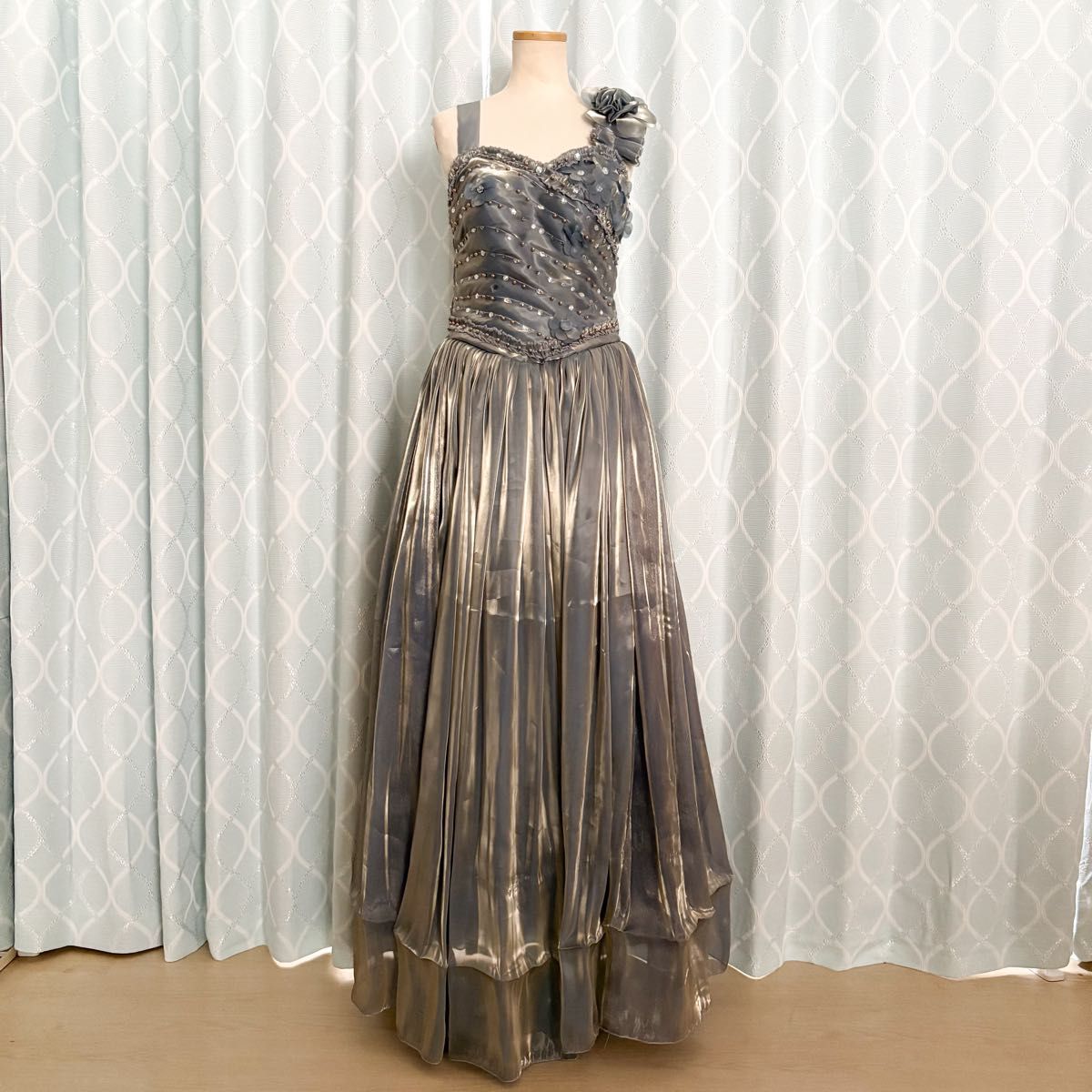 カラオケドレス 演奏会 グレー ロングドレス カラードレス