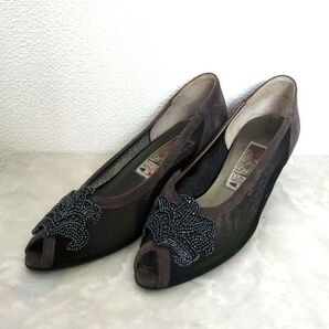 クロードモネ パンプス ビーズ オープントゥ メッシュ スエード調 23.5cm