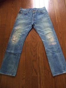 waste twice damage processing Denim pants Vintage processing repair Denim waste totuwa chair Vintage unusednonnative