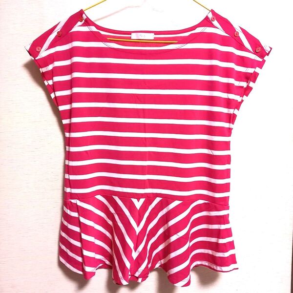 ViS ビス 美品 Mサイズ ピンクボーダー半袖Tシャツ 鮮やか ヴィヴィッド色 トップス カットソー