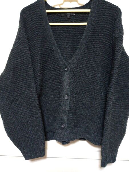 カーディガン Vネック ダークグレー ニット 長袖 レディース 厚手 セーター あったか