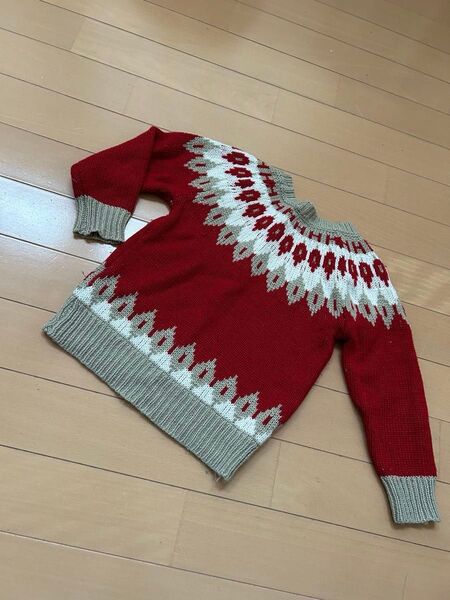 ノルディック柄ニットセーター 赤 白 ベージュ
