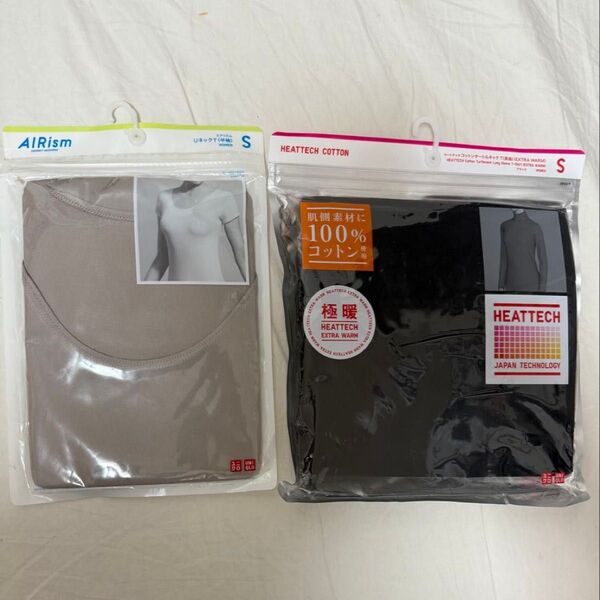 新品未使用 UNIQLO ユニクロ ヒートテック コットンタートルネックT(長袖)&エアリズム UネックT(半袖)レディース S