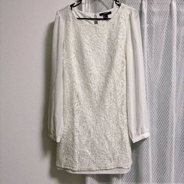 FOREVER21 ミニワンピース S 白 レース ブラウス チュニック ミニ