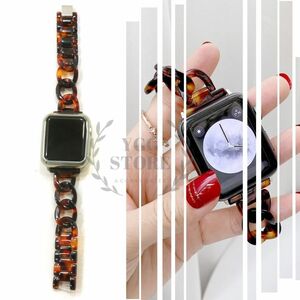 YGG★apple watch べっ甲 チェーン コンビ バンド 茶 ブラウン 42 44 45 49 9 8 7 6 5 4 3 SE SE2 ウルトラ ultra アップルウォッチ