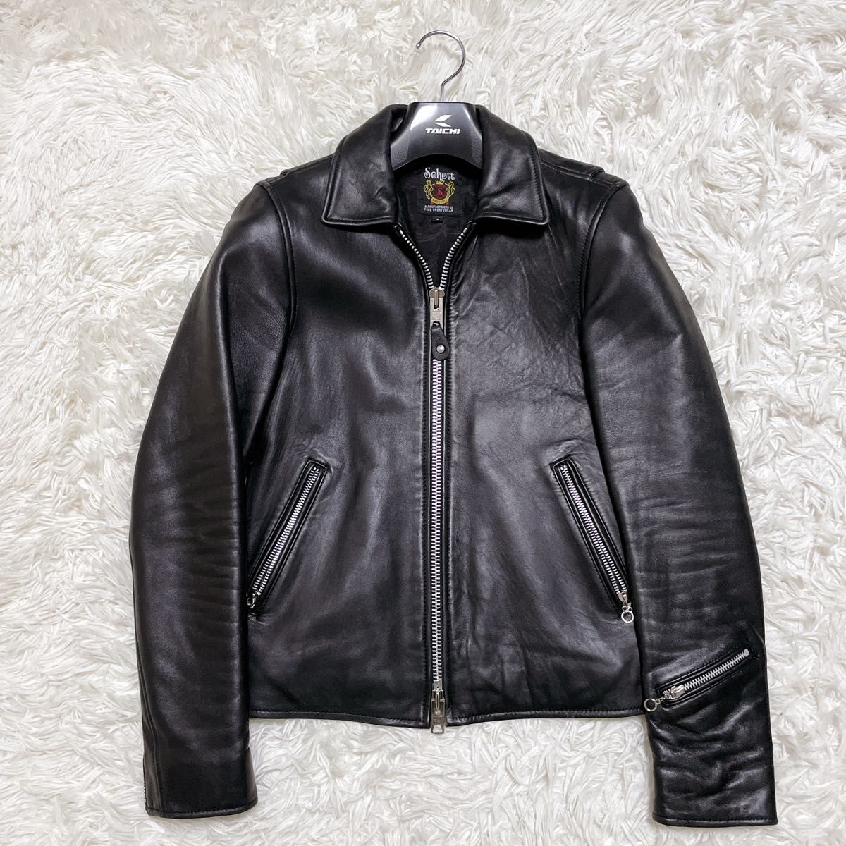 SCHOTT×nano universe別注 ショット ナノユニバース シングルライダース ラムレザー 羊革 ブラック