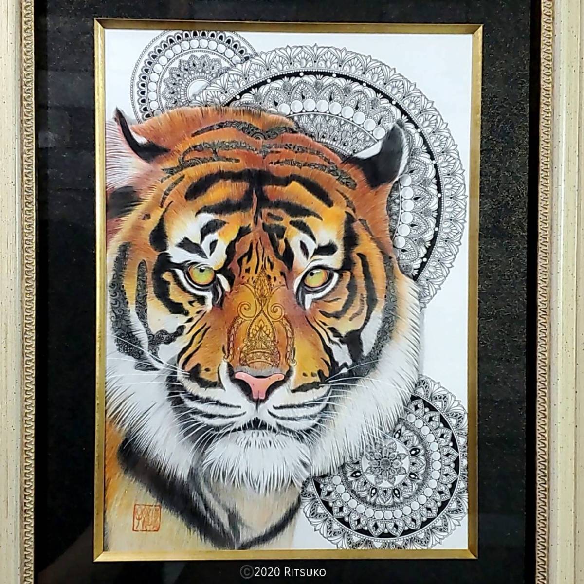 Original one-of-a-kind colored pencil drawing ballpoint pen drawing Japanese artist tiger tiger painting drawing art interior good luck tiger drawing zodiac sign, artwork, painting, pencil drawing, charcoal drawing