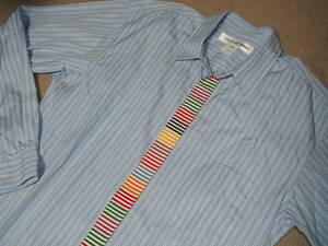 ギャルソンシャツ　SHIRT 比翼シャツ ブルー ストライプシャツ/ワイドパンツ 縮絨 オムプリュス リュック
