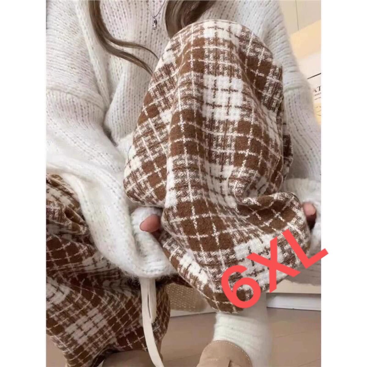 ワイドパンツ 裏起毛 レディース チェック 秋冬 大きいサイズ LPGA113