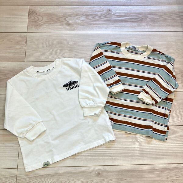 長袖Tシャツ 2枚セット ロンT キッズ 100cm ボーダー ロゴロンT 韓国子供服