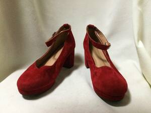 C8996*BROWNY STANDARD*L size * red suede style ankle strap pumps *