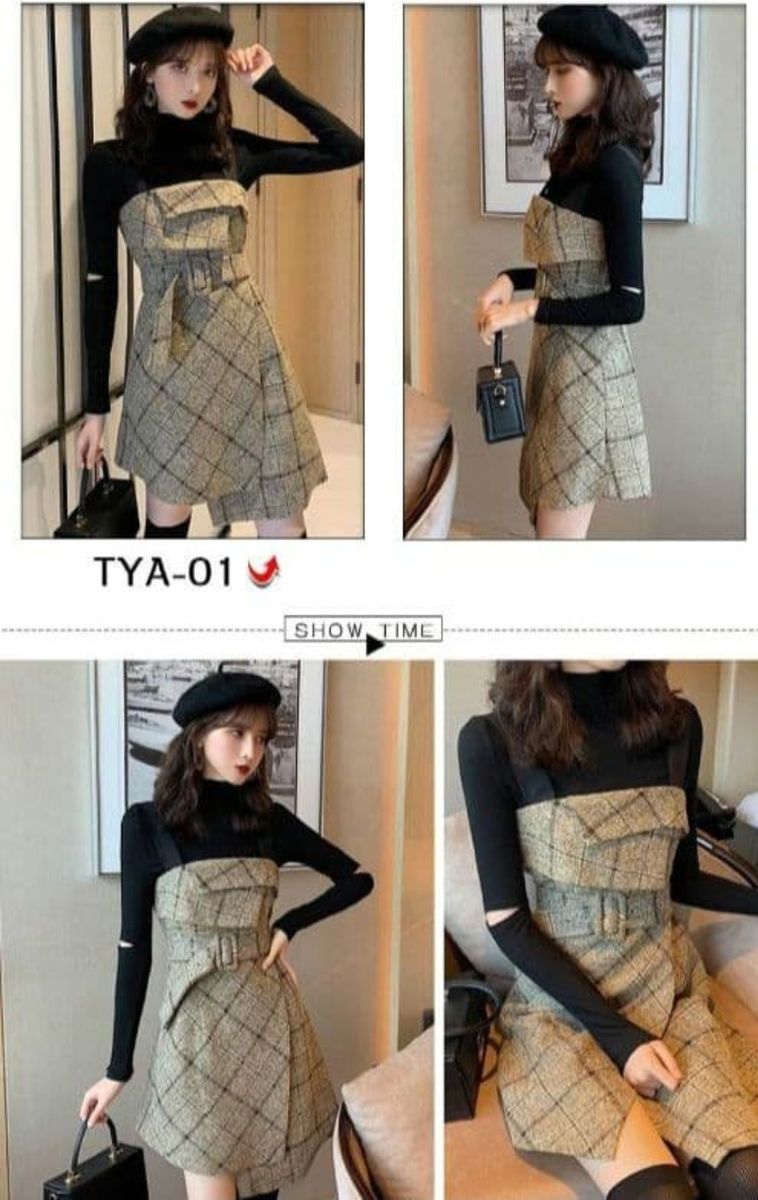 ワンピース　キャミソールワンピース　チェック柄　ベルト付き