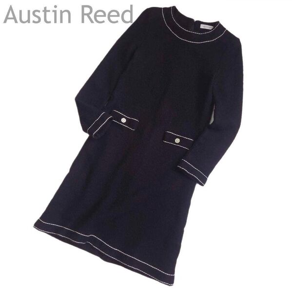 オースチンリード ウール混 長袖 膝丈 上品 ワンピース 黒 ビジュー 秋冬 AUSTIN REED