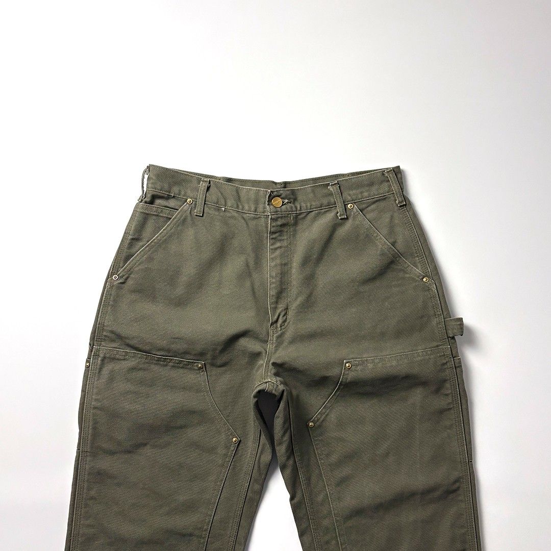 カーハート ダブルニー USA製 ロゴ古 着ワークパンツ w34 オリーブ