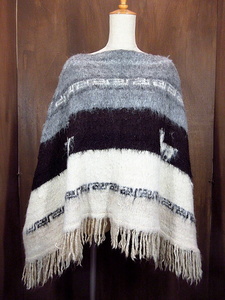  Vintage * total pattern wool poncho *201209n2-w-jk-wl outdoor nordic pattern old clothes 