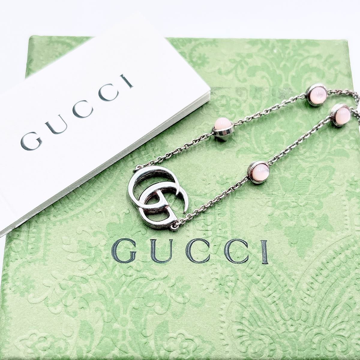 グッチ　ダブルG マザーオブパール ブレスレット スターリングシルバー SV925 フラワーモチーフ GGマーモント