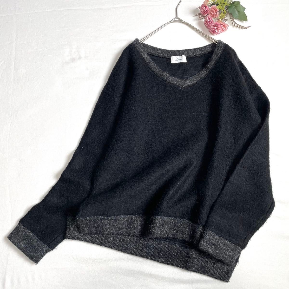 URBAN RESEACH DOORS アーバンリサーチドアーズ ニット セーター モヘヤ混 Vネック ブラック 長袖 日本製