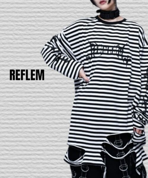 《REFLEM》ダメージボーダーL/S Tee/ロングスリーブカットソー 長袖カットソー REFLEM ブラック ホワイト
