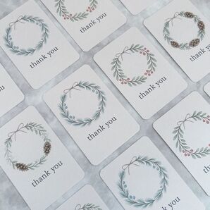 【32枚】サンクスカード サンキューカード ハンドメイド リース 冬 ホリデー