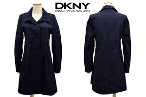 A-3063★美品★DKNY ダナキャランニューヨーク★正規品 撥水 春秋冬使える ネイビー紺色 ストレッチ Aライン コート M 相当