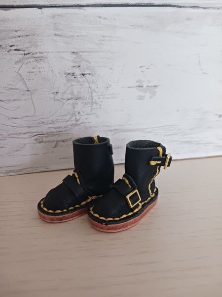【訳アリ価格】ドール用エンジニアブーツ ブラック|ミニチュア革靴|ハンドメイド