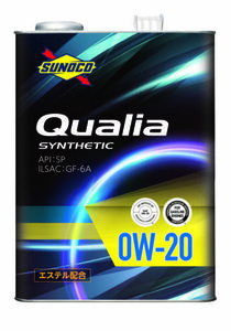 送料無料！　SUNOCO　Qualia　スノコ　クオリア　SP/GF-6A　0W-20　Synthetic（エステル配合）Level:部分合成　 4L缶x4　エンジンオイル
