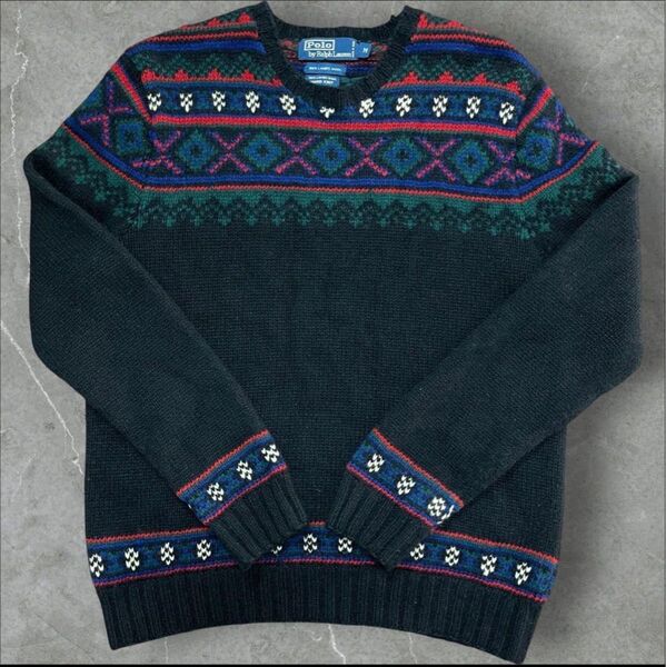 90s ラルフローレン ノルディック柄 フェアアイル ニット セーター ウール ヴィンテージ クルーネック