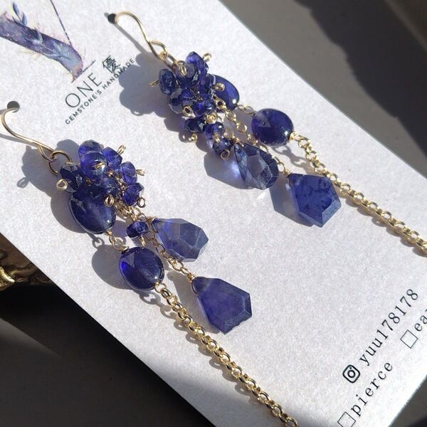 ALL ブルーサファイア 高品質 シャンデリア ピアス イヤリング 14kgf 特価