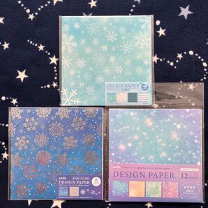 デザインペーパー おりがみ キラキラ 箔押し 雪の結晶 スノーフレーク 星 スター 3袋