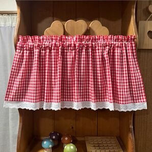 カフェカーテン 明るめ赤色ギンガムチェック36.5cm丈