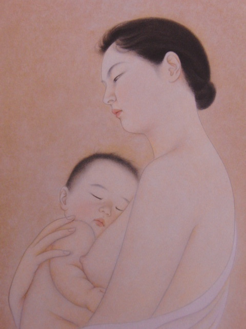 Yasuda Ikuyo, [Mutter und Kind], Aus einer seltenen Sammlung von Rahmenkunst, Neuer Rahmen inklusive, In guter Kondition, Porto inklusive, Japanischer Maler, Malerei, Ölgemälde, Porträts