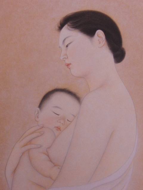 安田育代, 【母と子】, 希少な額装用画集より, 新品額装付, 状態良好, 送料込み, 日本人画家, 絵画, 油彩, 人物画