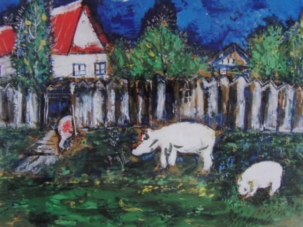 Marc Chagall, VITEBSK, LA MAISON DU POPE AVEC DES COCHONS, Overseas version super rare raisonné, Brand new high quality framed, free shipping, y321, painting, oil painting, Nature, Landscape painting