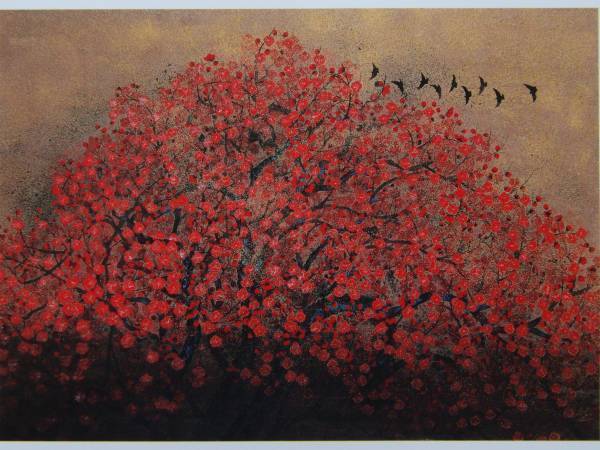 Reiji Hiramatsu, Spring is coming (red), Rare art book, New frame included, wanko, Painting, Oil painting, Nature, Landscape painting