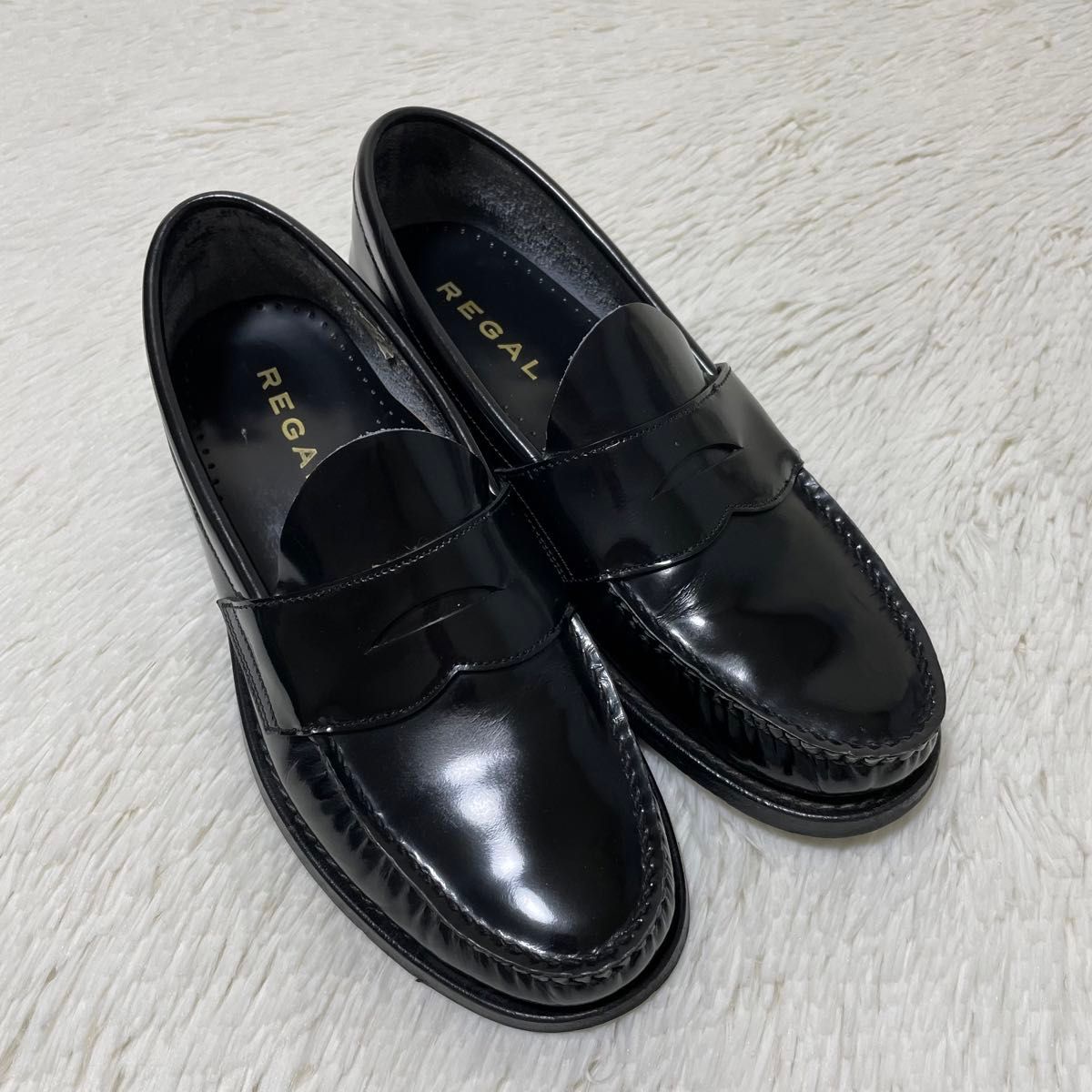 良品　リーガル　コインローファー　本革　オンオフ兼用　25cm 黒　REGAL 手縫いモカ　マッケイ製法　ブラック　レザー　メンズ