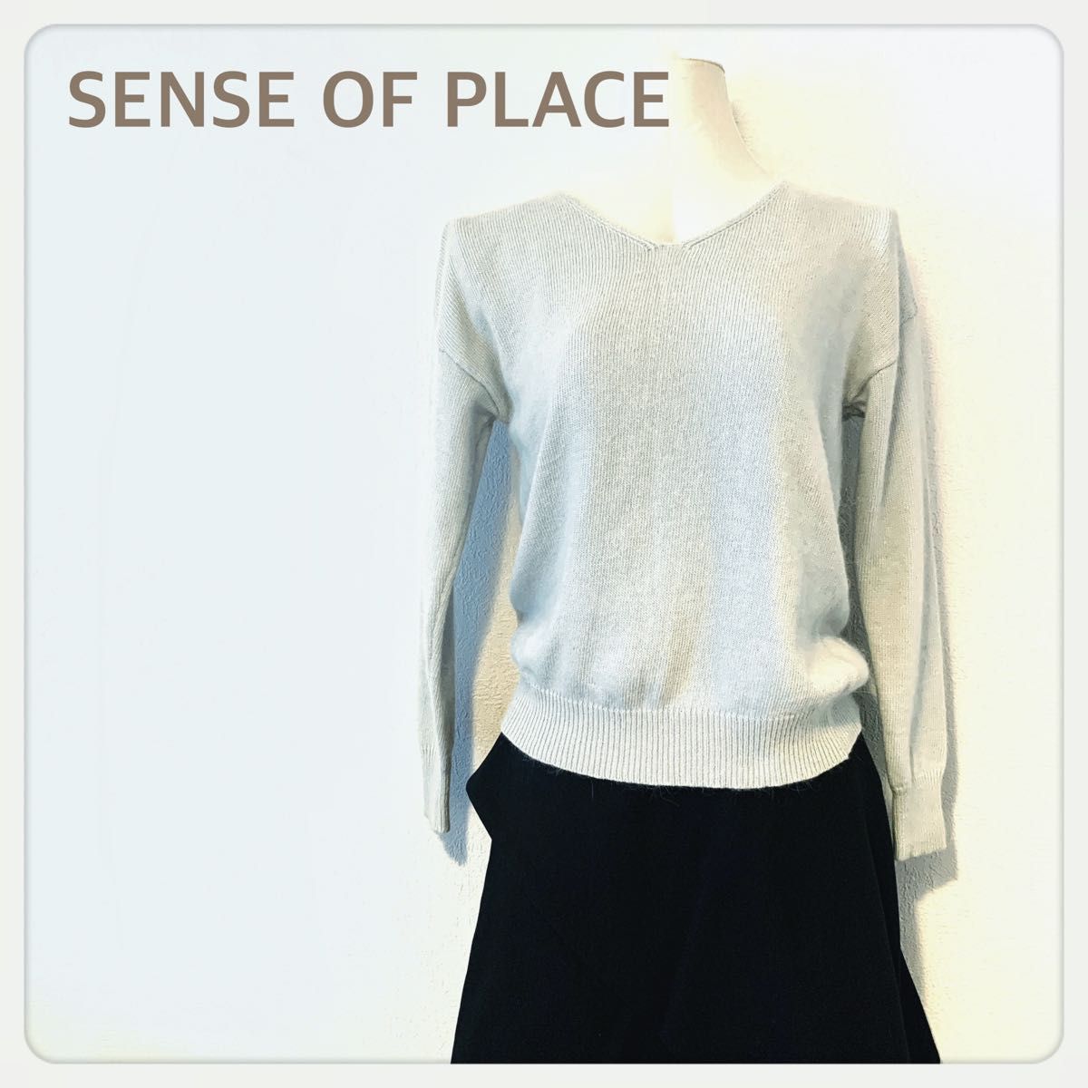 SENSE OF PLACE Vネック ニット セーター グレー 薄手 長袖