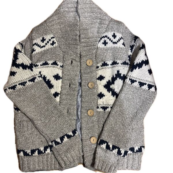 カウチンセーター ノルディック柄 グレー 肉厚ニットカーディガン