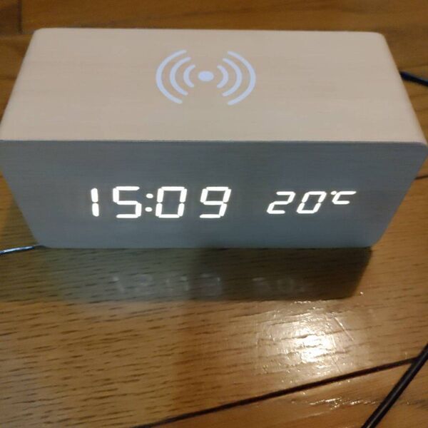 木目調 時計 光 デジタル 卓上 給電ケーブル 気温 日付