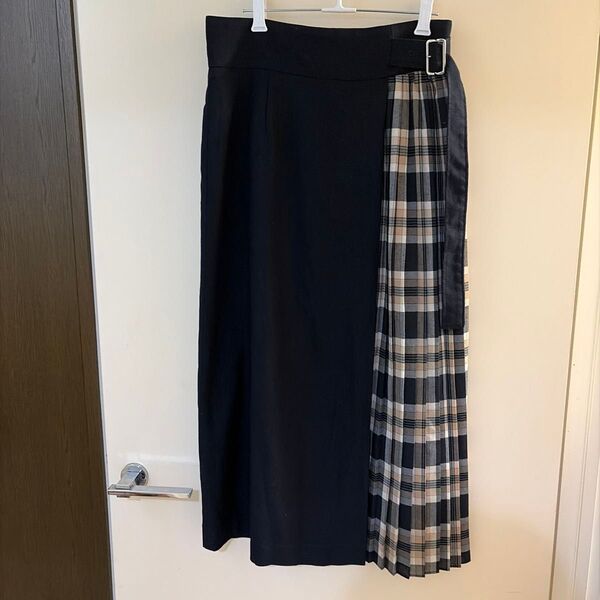 PLST プラステ 巻きスカートプリーツスカート Lサイズ ネイビー チェック ロングスカート